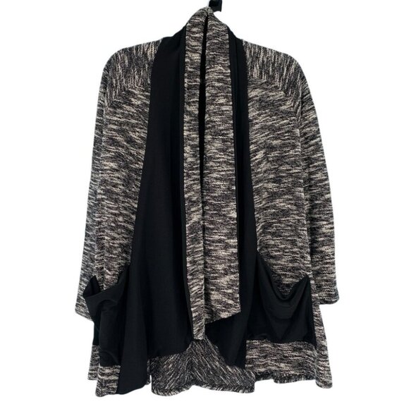 Sympli Open Front Cardigan Womens 10 Black White Knit Flowy - Picture 1 of 8